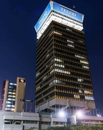 Cairo Road tower illuminated at night, Lusaka